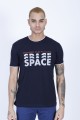 SHORT SLEEVE PRINTED DETAIL ROUND NECK T-SHIRT. MARINE