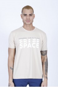 SHORT SLEEVE PRINTED DETAIL ROUND NECK T-SHIRT. STONE