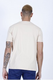 SHORT SLEEVE PRINTED DETAIL ROUND NECK T-SHIRT. STONE