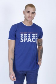 SHORT SLEEVE PRINTED DETAIL ROUND NECK T-SHIRT. MARINE