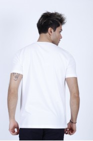 SHORT SLEEVE PRINTED DETAIL, ROUND NECK T-SHIRT. WHITE