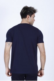 SHORT SLEEVE PRINTED DETAIL ROUND NECK T-SHIRT. NAVY BLUE