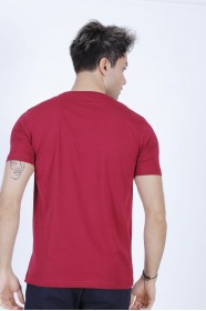 SHORT SLEEVE PRINTED DETAIL ROUND NECK T-SHIRT. BURGUNDY