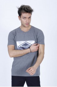 SHORT SLEEVE PRINTED DETAIL ROUND NECK T-SHIRT. ANTHRACITE