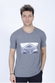 SHORT SLEEVE PRINTED DETAIL ROUND NECK T-SHIRT. ANTHRACITE
