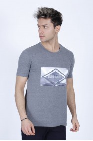 SHORT SLEEVE PRINTED DETAIL ROUND NECK T-SHIRT. ANTHRACITE