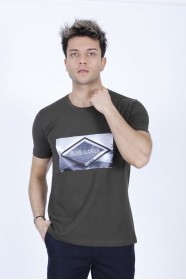 SHORT SLEEVE PRINTED DETAIL ROUND NECK T-SHIRT. NAPHTHA