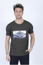 SHORT SLEEVE PRINTED DETAIL ROUND NECK T-SHIRT. NAPHTHA