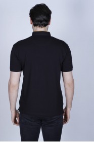 BLACK COLOR, SHORT SLEEVE, PIQUE POLO T-SHİRT WİTH STAND-UP COLLAR