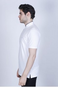 WHITE COLOR, SHORT SLEEVE, PIQUE POLO T-SHİRT WİTH STAND-UP COLLAR
