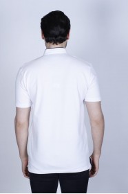 WHITE COLOR, SHORT SLEEVE, PIQUE POLO T-SHİRT WİTH STAND-UP COLLAR
