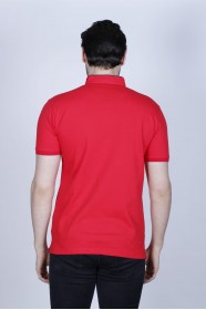 RED COLOR, SHORT SLEEVE, PIQUE POLO T-SHİRT WİTH STAND-UP COLLAR