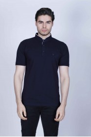 BLACK COLOR, SHORT SLEEVE, PIQUE POLO T-SHİRT WİTH STAND-UP COLLAR