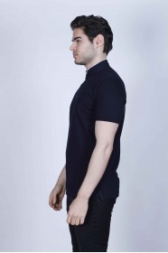 BLACK COLOR, SHORT SLEEVE, PIQUE POLO T-SHİRT WİTH STAND-UP COLLAR