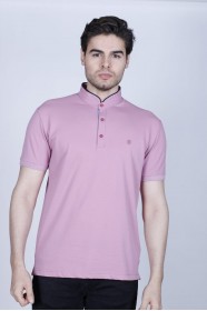 DRIED ROSE COLOR, SHORT SLEEVE, PIQUE POLO T-SHİRT WİTH STAND-UP COLLAR