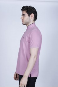 DRIED ROSE COLOR, SHORT SLEEVE, PIQUE POLO T-SHİRT WİTH STAND-UP COLLAR