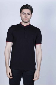 BLACK COLOR, SHORT SLEEVE, POLO STAND UP T-SHIRT WITH LYCRA