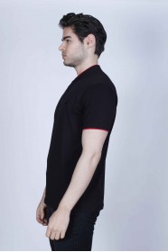 BLACK COLOR, SHORT SLEEVE, POLO STAND UP T-SHIRT WITH LYCRA