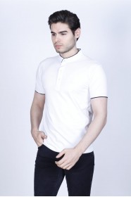 BLACK COLOR, SHORT SLEEVE, POLO STAND UP T-SHIRT WITH LYCRA