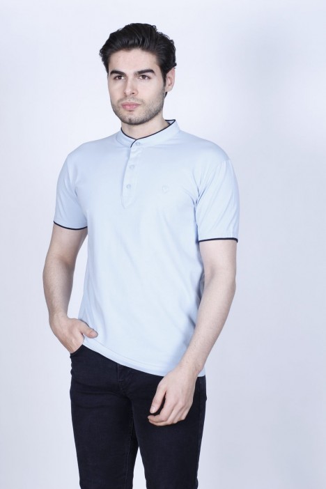 BLUE COLORED SHORT SLEEVE, POLO STAND UP T-SHIRT WITH LYCRA