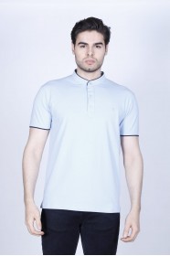 BLUE COLORED SHORT SLEEVE, POLO STAND UP T-SHIRT WITH LYCRA