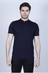 NAVY BLUE COLOR, SHORT SLEEVE, POLO STAND UP T-SHIRT WITH LYCRA