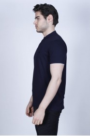 NAVY BLUE COLOR, SHORT SLEEVE, POLO STAND UP T-SHIRT WITH LYCRA
