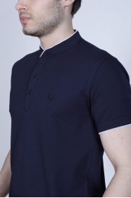 NAVY BLUE COLOR, SHORT SLEEVE, POLO STAND UP T-SHIRT WITH LYCRA