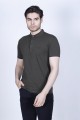 KHAKI COLORED, SHORT SLEEVE, POLO STAND UP T-SHIRT WITH LYCRA
