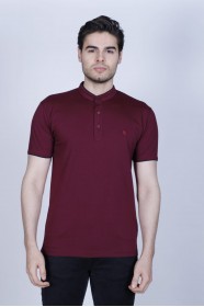 BORDEAUX COLORED, SHORT SLEEVE, POLO STAND UP T-SHIRT WITH LYCRA