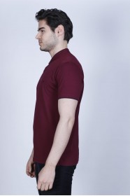 BORDEAUX COLORED, SHORT SLEEVE, POLO STAND UP T-SHIRT WITH LYCRA