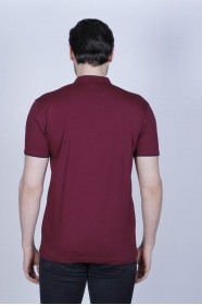 BORDEAUX COLORED, SHORT SLEEVE, POLO STAND UP T-SHIRT WITH LYCRA