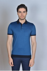 DARK BLUE COLOR, SHORT SLEEVE, MADE OF SPECIAL MERCERIZED FABRIC, POLO COLLAR, SNAP-BUTTON FASTENING , CLASSIC T-SHIRT.