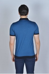 DARK BLUE COLOR, SHORT SLEEVE, MADE OF SPECIAL MERCERIZED FABRIC, POLO COLLAR, SNAP-BUTTON FASTENING , CLASSIC T-SHIRT.