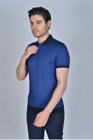 SAX BLUE COLORED, SHORT SLEEVE, MADE OF SPECIAL MERCERIZED FABRIC, POLO COLLAR, SNAP-BUTTON FASTENING , CLASSIC T-SHIRT.