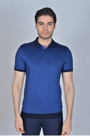 SAX BLUE COLORED, SHORT SLEEVE, MADE OF SPECIAL MERCERIZED FABRIC, POLO COLLAR, SNAP-BUTTON FASTENING , CLASSIC T-SHIRT.