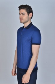 SAX BLUE COLORED, SHORT SLEEVE, MADE OF SPECIAL MERCERIZED FABRIC, POLO COLLAR, SNAP-BUTTON FASTENING , CLASSIC T-SHIRT.