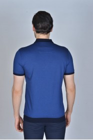 SAX BLUE COLORED, SHORT SLEEVE, MADE OF SPECIAL MERCERIZED FABRIC, POLO COLLAR, SNAP-BUTTON FASTENING , CLASSIC T-SHIRT.