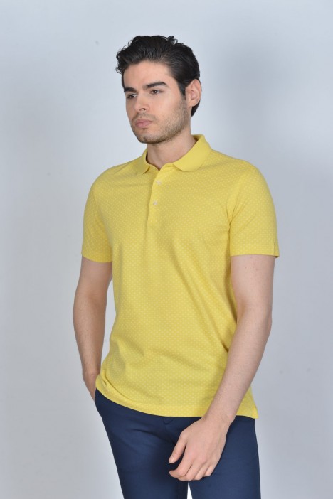SHORT SLEEVE, POLO NECK PIKE T-SHIRT. YELLOW