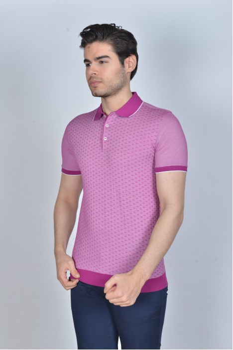 SHORT SLEEVE, MADE OF SPECIAL MERCERIZED FABRIC, POLO COLLAR, SNAP-BUTTON FASTENING , CLASSIC T-SHIRT. CHERRY-COLOR