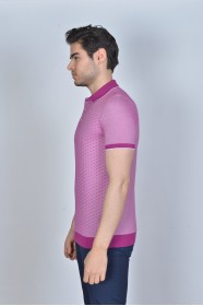SHORT SLEEVE, MADE OF SPECIAL MERCERIZED FABRIC, POLO COLLAR, SNAP-BUTTON FASTENING , CLASSIC T-SHIRT. CHERRY-COLOR