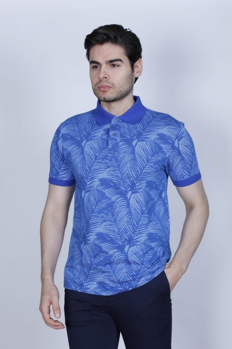 SHORT SLEEVE, POLO NECK, REGULAR-FIT T-SHIRT. BLUE