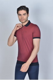 RED COLOR, SHORT SLEEVE, MADE OF SPECIAL MERCERIZED FABRIC, POLO COLLAR, SNAP-BUTTON FASTENING , CLASSIC T-SHIRT.