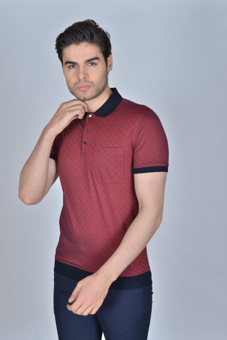 RED COLOR, SHORT SLEEVE, MADE OF SPECIAL MERCERIZED FABRIC, POLO COLLAR, SNAP-BUTTON FASTENING , CLASSIC T-SHIRT.