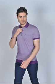 LILAC COLOR, SHORT SLEEVE, MADE OF SPECIAL MERCERIZED FABRIC, POLO COLLAR, SNAP-BUTTON FASTENING , CLASSIC T-SHIRT.