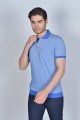 ICE BLUE COLOR, SHORT SLEEVE, MADE OF SPECIAL MERCERIZED FABRIC, POLO COLLAR, SNAP-BUTTON FASTENING , CLASSIC T-SHIRT.