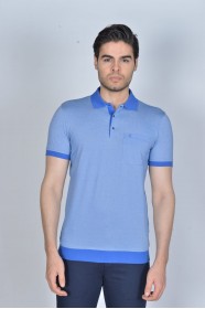 ICE BLUE COLOR, SHORT SLEEVE, MADE OF SPECIAL MERCERIZED FABRIC, POLO COLLAR, SNAP-BUTTON FASTENING , CLASSIC T-SHIRT.