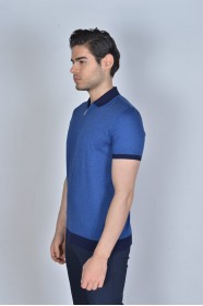 BLUE COLORED, SHORT SLEEVE, MADE OF SPECIAL MERCERIZED FABRIC, POLO COLLAR, SNAP-BUTTON FASTENING , CLASSIC T-SHIRT.