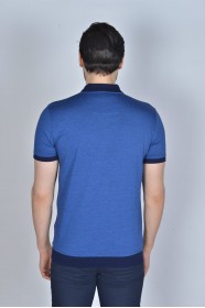 BLUE COLORED, SHORT SLEEVE, MADE OF SPECIAL MERCERIZED FABRIC, POLO COLLAR, SNAP-BUTTON FASTENING , CLASSIC T-SHIRT.