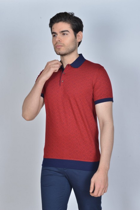 BLUE COLORED, SHORT SLEEVE, MADE OF SPECIAL MERCERIZED FABRIC, ROUND NECK, SNAP-BUTTON FASTENING , CLASSIC T-SHIRT.